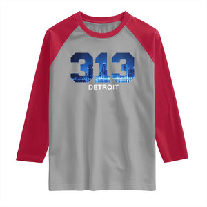 Vintage Detroit Michigan 313 Raglan Shirt Area Code Skyline TS10 Sport Gray Red Print Your Wear