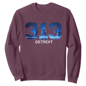 Vintage Detroit Michigan 313 Sweatshirt Area Code Skyline TS10 Maroon Print Your Wear