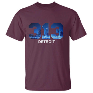 Vintage Detroit Michigan 313 T Shirt Area Code Skyline TS10 Maroon Print Your Wear