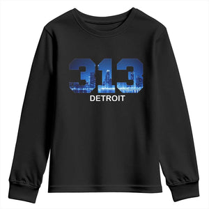 Vintage Detroit Michigan 313 Youth Sweatshirt Area Code Skyline TS10 Black Print Your Wear
