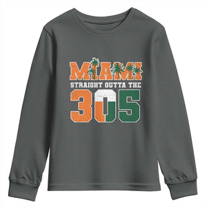 Straight Outta The 305 Miami Youth Sweatshirt Area Code Florida Pride TS10 Dark Heather Print Your Wear