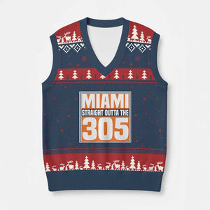 Miami V-Neck Knit Sweater Vest Straight Outta The 305 Area Code Florida Pride TS10 Navy Red Print Your Wear
