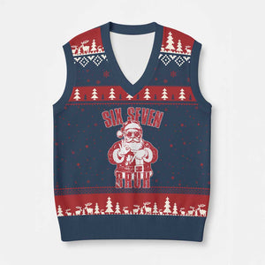Six Seven Bruh Funny Xmas V-Neck Knit Sweater Vest Santa 67 Meme Teens Boys Kids Xmas Pajamas TS10 Navy Red Print Your Wear