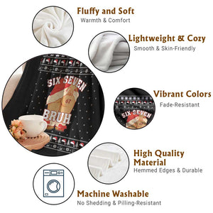 Funny Six Seven 6 7 Meme Ugly Christmas Throw Blanket Santa 67 Meme Xmas Pajamas TS10 Print Your Wear