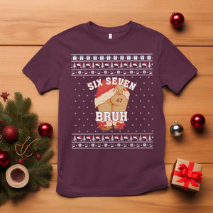 Funny Six Seven 6 7 Meme Ugly Christmas T Shirt Santa 67 Meme Xmas Pajamas TS10 Maroon Print Your Wear