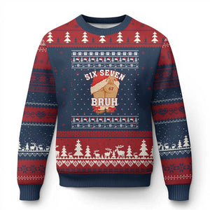 Funny Six Seven 6 7 Meme Ugly Xmas Ugly Christmas Sweater Santa 67 Meme Xmas Pajamas TS10 Navy Red Print Your Wear