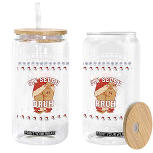 Funny Six Seven 6 7 Meme Ugly Christmas Glass Can Santa 67 Meme Xmas Pajamas TS10 Print Your Wear