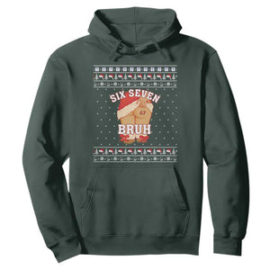 Funny Six Seven 6 7 Meme Ugly Christmas Hoodie Santa 67 Meme Xmas Pajamas TS10 Dark Forest Green Print Your Wear