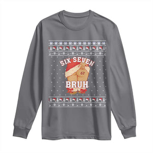 Funny Six Seven 6 7 Meme Ugly Christmas Long Sleeve Shirt Santa 67 Meme Xmas Pajamas TS10 Charcoal Print Your Wear