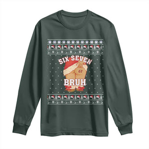 Funny Six Seven 6 7 Meme Ugly Christmas Long Sleeve Shirt Santa 67 Meme Xmas Pajamas TS10 Dark Forest Green Print Your Wear