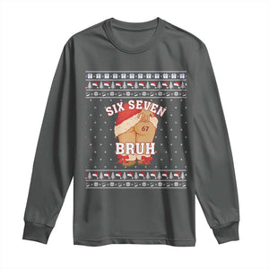 Funny Six Seven 6 7 Meme Ugly Christmas Long Sleeve Shirt Santa 67 Meme Xmas Pajamas TS10 Dark Heather Print Your Wear