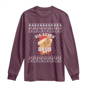 Funny Six Seven 6 7 Meme Ugly Christmas Long Sleeve Shirt Santa 67 Meme Xmas Pajamas TS10 Maroon Print Your Wear