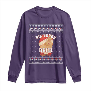 Funny Six Seven 6 7 Meme Ugly Christmas Long Sleeve Shirt Santa 67 Meme Xmas Pajamas TS10 Purple Print Your Wear