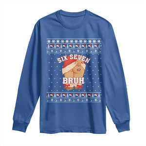 Funny Six Seven 6 7 Meme Ugly Christmas Long Sleeve Shirt Santa 67 Meme Xmas Pajamas TS10 Royal Blue Print Your Wear