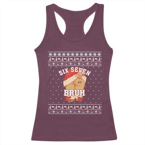 Funny Six Seven 6 7 Meme Ugly Christmas Racerback Tank Top Santa 67 Meme Xmas Pajamas TS10 Maroon Print Your Wear
