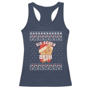 Funny Six Seven 6 7 Meme Ugly Christmas Racerback Tank Top Santa 67 Meme Xmas Pajamas TS10 Navy Print Your Wear