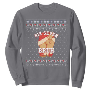 Funny Six Seven 6 7 Meme Ugly Christmas Sweatshirt Santa 67 Meme Xmas Pajamas TS10 Charcoal Print Your Wear