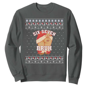 Funny Six Seven 6 7 Meme Ugly Christmas Sweatshirt Santa 67 Meme Xmas Pajamas TS10 Dark Heather Print Your Wear