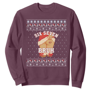 Funny Six Seven 6 7 Meme Ugly Christmas Sweatshirt Santa 67 Meme Xmas Pajamas TS10 Maroon Print Your Wear