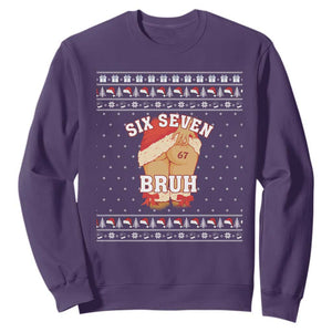 Funny Six Seven 6 7 Meme Ugly Christmas Sweatshirt Santa 67 Meme Xmas Pajamas TS10 Purple Print Your Wear