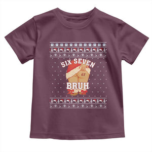 Funny Six Seven 6 7 Meme Ugly Christmas Toddler T Shirt Santa 67 Meme Xmas Pajamas TS10 Maroon Print Your Wear