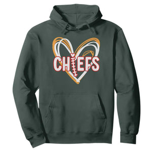 KC Game Day Hoodie Retro Sports Fan Football Team Heart Graphic TS10 Dark Forest Green Print Your Wear