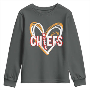 KC Game Day Youth Sweatshirt Retro Sports Fan Football Team Heart Graphic TS10 Dark Heather Print Your Wear