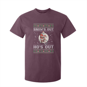 Funny Santa Christmas T Shirt For Kid Snows Out Hos Out Ugly Xmas TS10 Maroon Print Your Wear