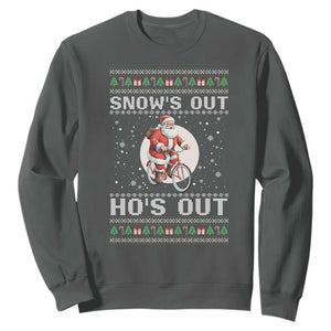 Funny Santa Christmas Sweatshirt Snows Out Hos Out Ugly Xmas TS10 Dark Heather Print Your Wear