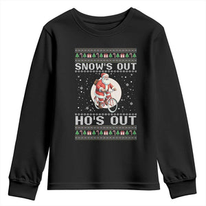 Funny Santa Christmas Youth Sweatshirt Snows Out Hos Out Ugly Xmas TS10 Black Print Your Wear