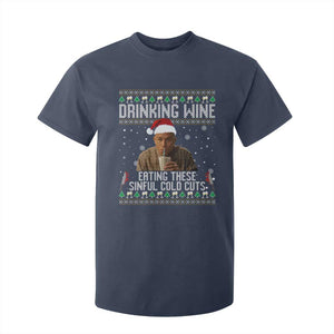 Charlie Hunnam Ed Gein Ugly Christmas T Shirt For Kid Funny Drinking Wine Eating These Sinful Cold Cuts TS10 Navy Print Your Wear