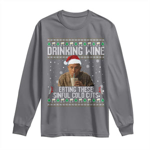 Charlie Hunnam Ed Gein Ugly Christmas Long Sleeve Shirt Funny Drinking Wine Eating These Sinful Cold Cuts TS10 Charcoal Print Your Wear