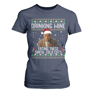 Charlie Hunnam Ed Gein Ugly Christmas T Shirt For Women Funny Drinking Wine Eating These Sinful Cold Cuts TS10 Navy Print Your Wear
