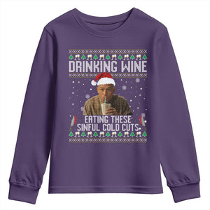 Charlie Hunnam Ed Gein Ugly Christmas Youth Sweatshirt Funny Drinking Wine Eating These Sinful Cold Cuts TS10 Purple Print Your Wear