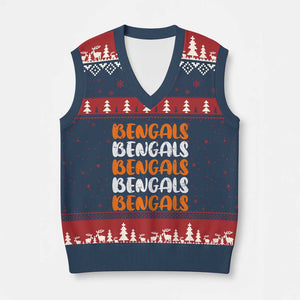 Vintage Bengal V-Neck Knit Sweater Vest Retro Novelty 90s Style TS10 Navy Red Print Your Wear