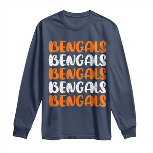 Vintage Bengal Long Sleeve Shirt Retro Novelty 90s Style TS10 Navy Print Your Wear