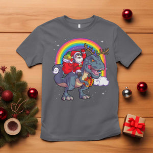 Christmas Santa Riding Dinosaur Deer Xmas T Shirt TS10 Charcoal Print Your Wear