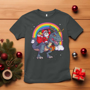 Christmas Santa Riding Dinosaur Deer Xmas T Shirt TS10 Dark Heather Print Your Wear