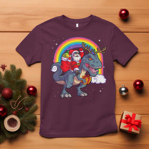 Christmas Santa Riding Dinosaur Deer Xmas T Shirt TS10 Maroon Print Your Wear