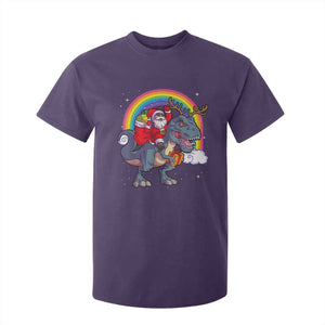 Christmas Santa Riding Dinosaur Deer Xmas T Shirt For Kid TS10 Purple Print Your Wear