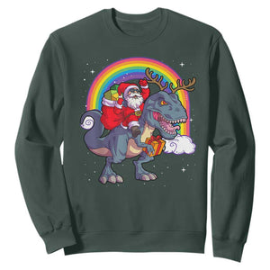 Christmas Santa Riding Dinosaur Deer Xmas Sweatshirt TS10 Dark Forest Green Print Your Wear