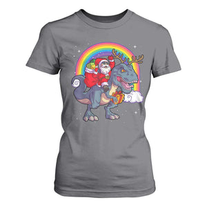 Christmas Santa Riding Dinosaur Deer Xmas T Shirt For Women TS10 Charcoal Print Your Wear