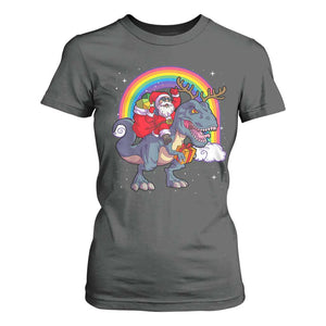 Christmas Santa Riding Dinosaur Deer Xmas T Shirt For Women TS10 Dark Heather Print Your Wear