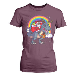 Christmas Santa Riding Dinosaur Deer Xmas T Shirt For Women TS10 Maroon Print Your Wear