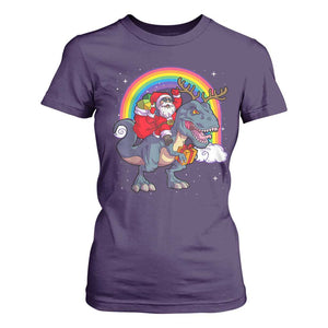 Christmas Santa Riding Dinosaur Deer Xmas T Shirt For Women TS10 Purple Print Your Wear