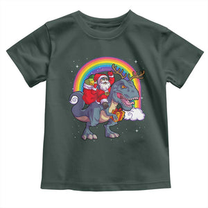 Christmas Santa Riding Dinosaur Deer Xmas Toddler T Shirt TS10 Dark Forest Green Print Your Wear