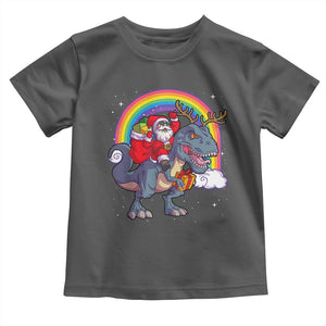Christmas Santa Riding Dinosaur Deer Xmas Toddler T Shirt TS10 Dark Heather Print Your Wear