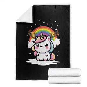 Unicorn Christmas Throw Blanket Cute Xmas Girls Rainbow TS10 Black Print Your Wear