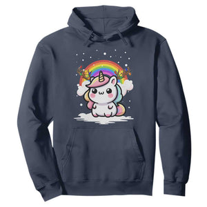 Unicorn Christmas Hoodie Cute Xmas Girls Rainbow TS10 Navy Print Your Wear