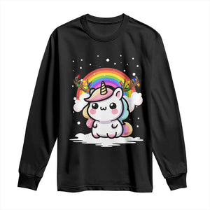 Unicorn Christmas Long Sleeve Shirt Cute Xmas Girls Rainbow TS10 Black Print Your Wear
